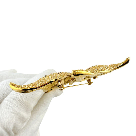 Christian Dior Brooch metal gold rotating pin type Leaf motif Light stone unisex(Unisex) Used Authentic