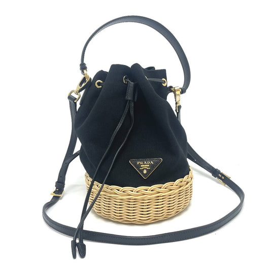 PRADA Handbag 1BE040 Canvas / leather black Triangle logo Basket bag