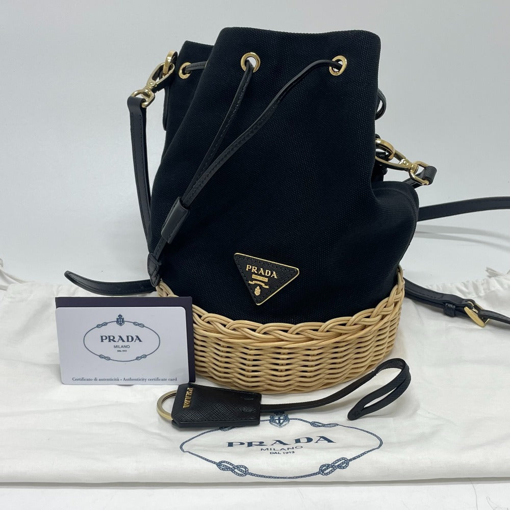 PRADA Handbag 1BE040 Canvas / leather black Triangle logo Basket bag