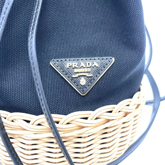 PRADA Handbag 1BE040 Canvas / leather black Triangle logo Basket bag