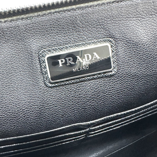 PRADA Clutch bag 2NG001 Safiano leather black logo rabbit mens Used Authentic