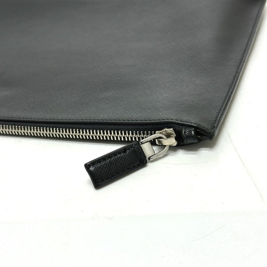 PRADA Clutch bag 2NG001 Safiano leather black logo rabbit mens Used Authentic