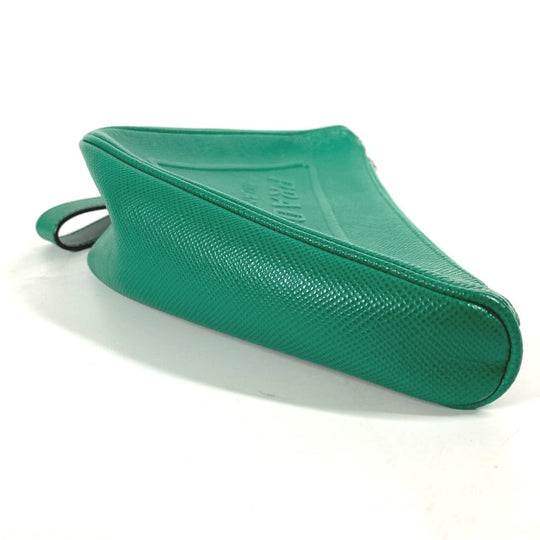 PRADA Clutch bag 2NE054 Safiano leather green Embossed logo Triangle logo plate mens Used Authentic
