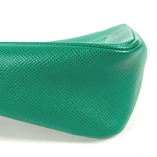 PRADA Clutch bag 2NE054 Safiano leather green Embossed logo Triangle logo plate mens Used Authentic