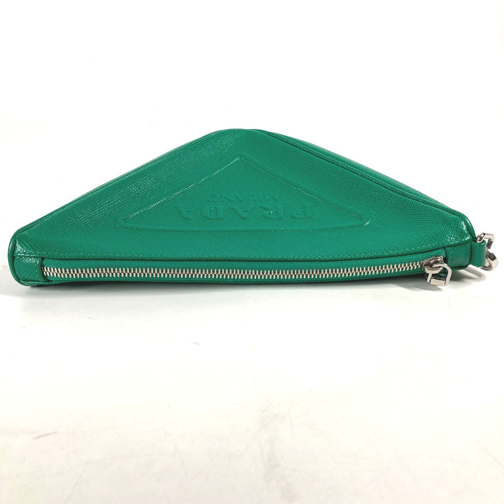 PRADA Clutch bag 2NE054 Safiano leather green Embossed logo Triangle logo plate mens Used Authentic