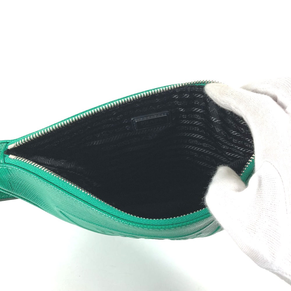 PRADA Clutch bag 2NE054 Safiano leather green Embossed logo Triangle logo plate mens Used Authentic