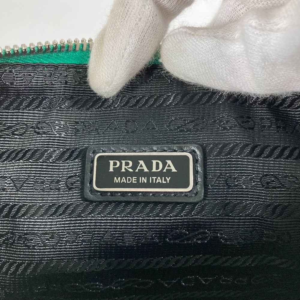 PRADA Clutch bag 2NE054 Safiano leather green Embossed logo Triangle logo plate mens Used Authentic