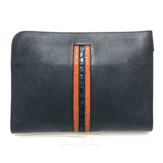 PRADA Clutch bag 2VN003 Safiano leather Navy logo mens Used Authentic