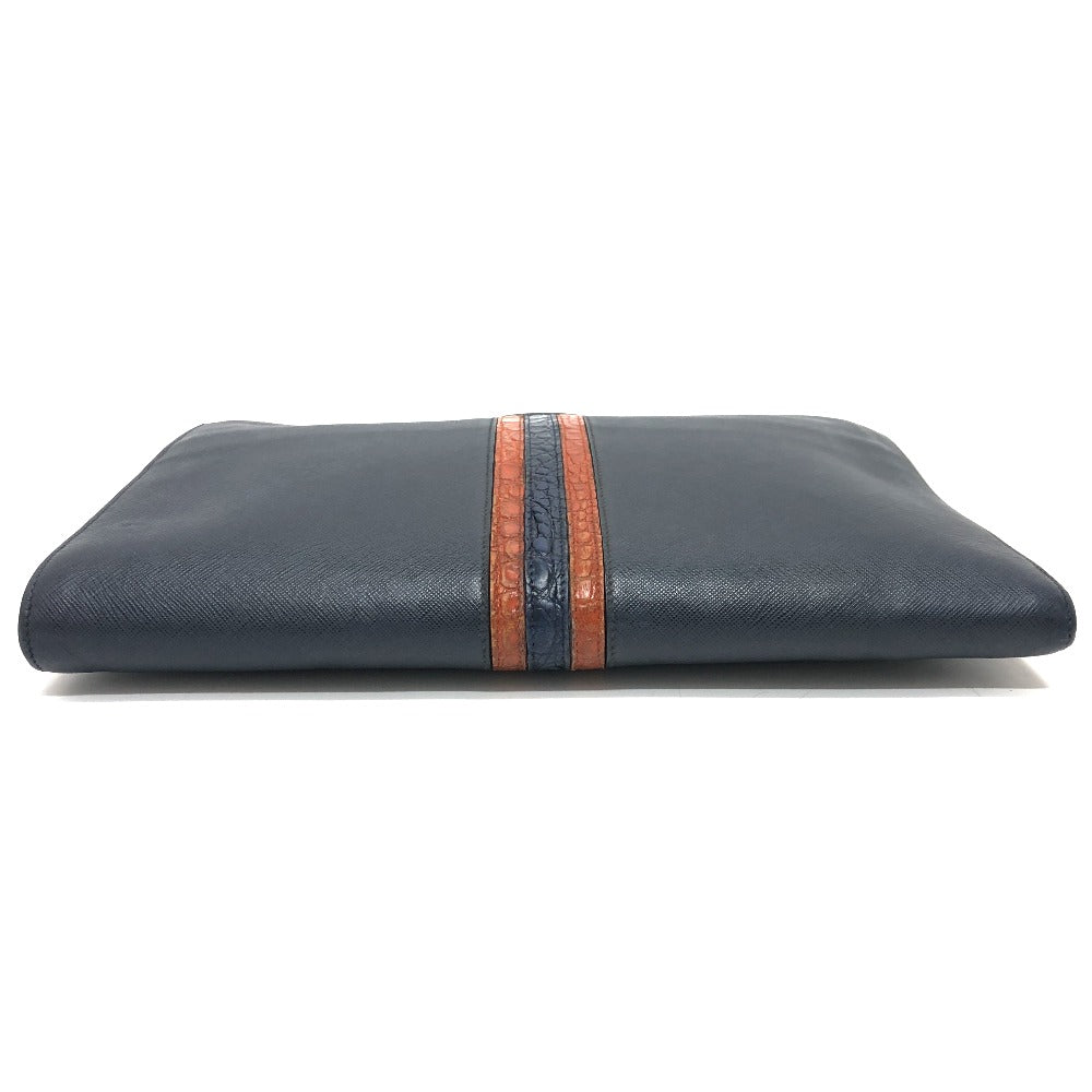 PRADA Clutch bag 2VN003 Safiano leather Navy logo mens Used Authentic