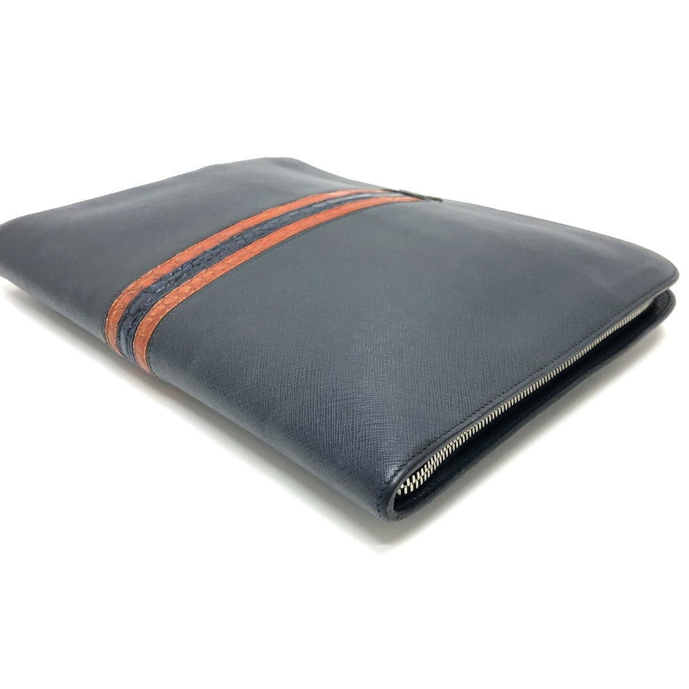 PRADA Clutch bag 2VN003 Safiano leather Navy logo mens Used Authentic