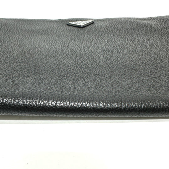 PRADA Clutch bag 2VN014 leather black triangle plate
