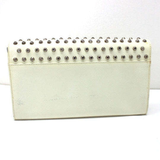PRADA Long Wallet Purse leather white Wallet bag Studs Women Used Authentic