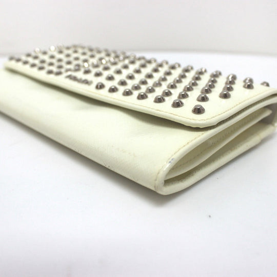 PRADA Long Wallet Purse leather white Wallet bag Studs Women Used Authentic