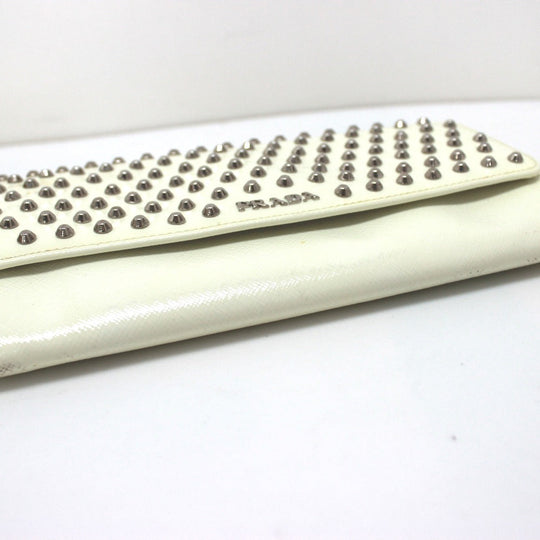 PRADA Long Wallet Purse leather white Wallet bag Studs Women Used Authentic