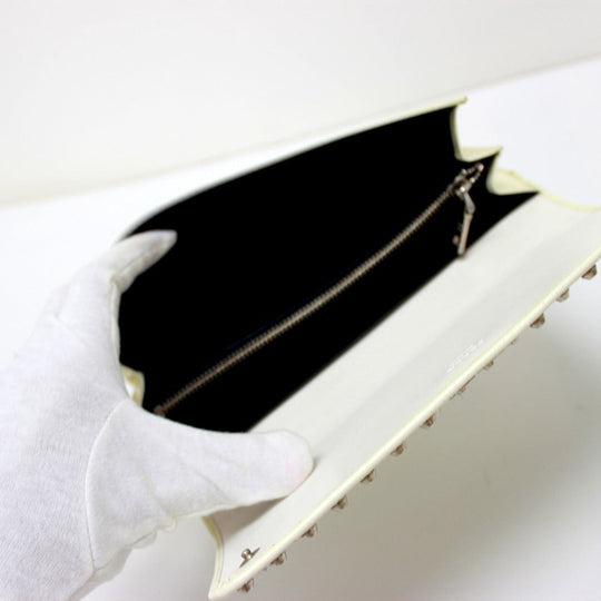 PRADA Long Wallet Purse leather white Wallet bag Studs Women Used Authentic