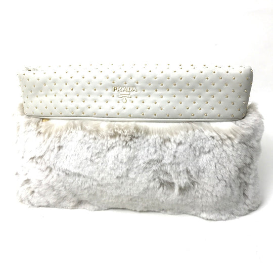 PRADA Clutch bag Fur / Leather off white Women Used Authentic