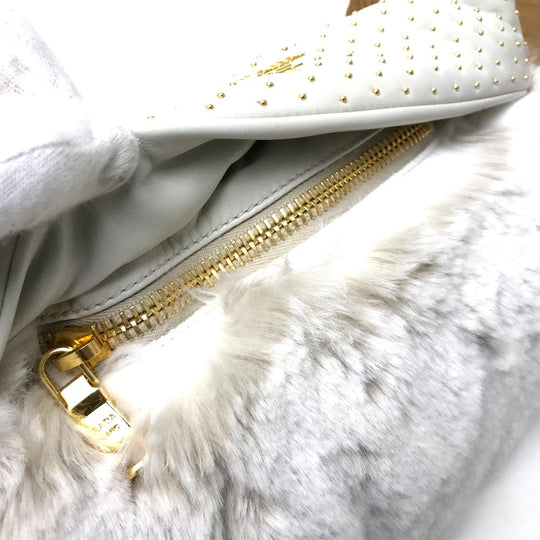 PRADA Clutch bag Fur / Leather off white Women Used Authentic