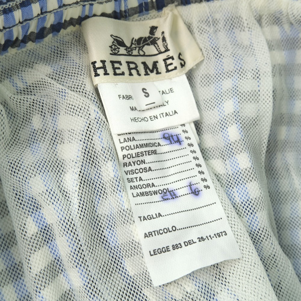 HERMES Pants Nylon, Polyurethane blue check Swimwear mens S Used Authentic