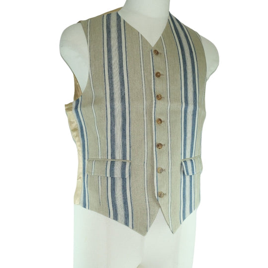 HERMES Vest Linen, Rayon beige stripe Gillet mens 48 Used Authentic