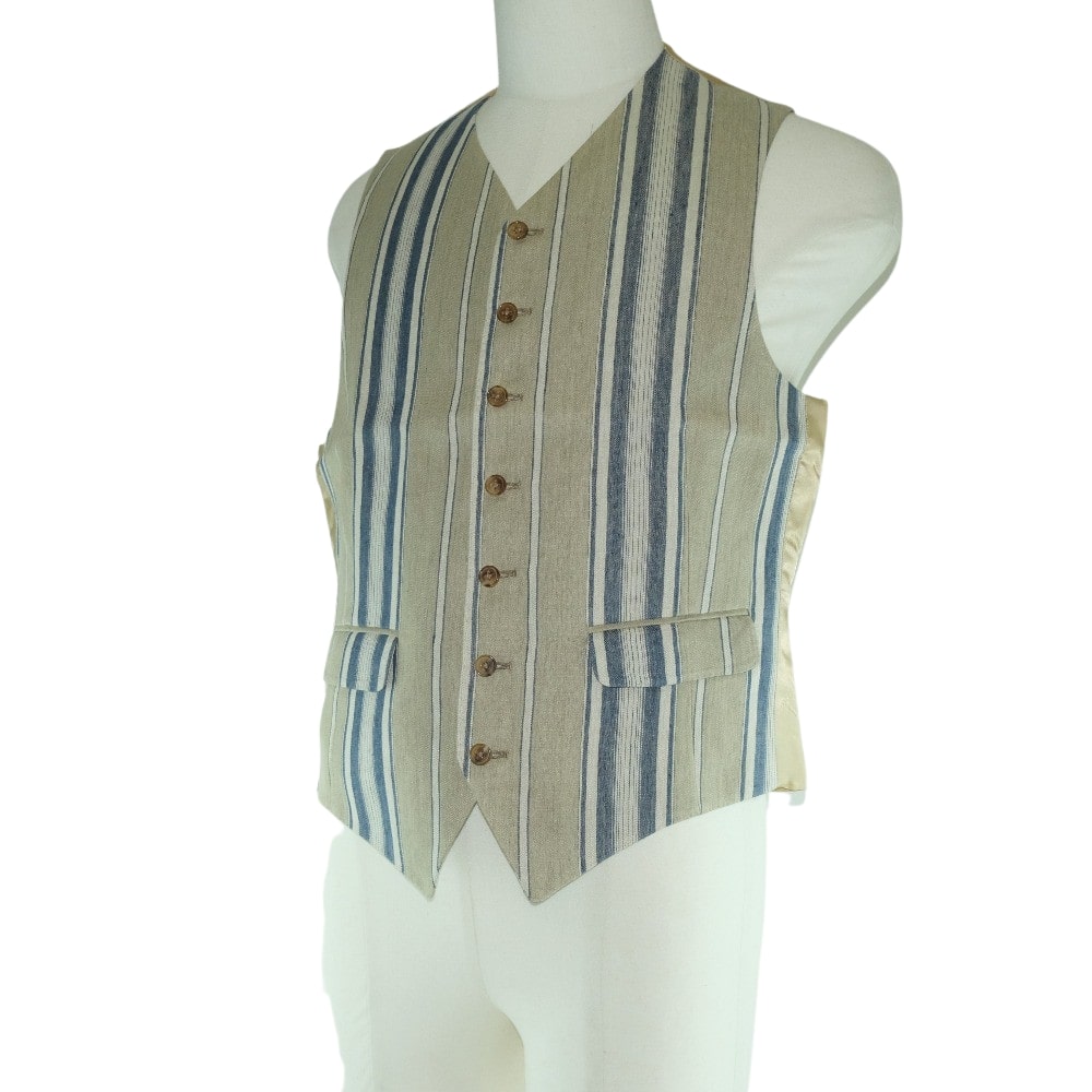 HERMES Vest Linen, Rayon beige stripe Gillet mens 48 Used Authentic