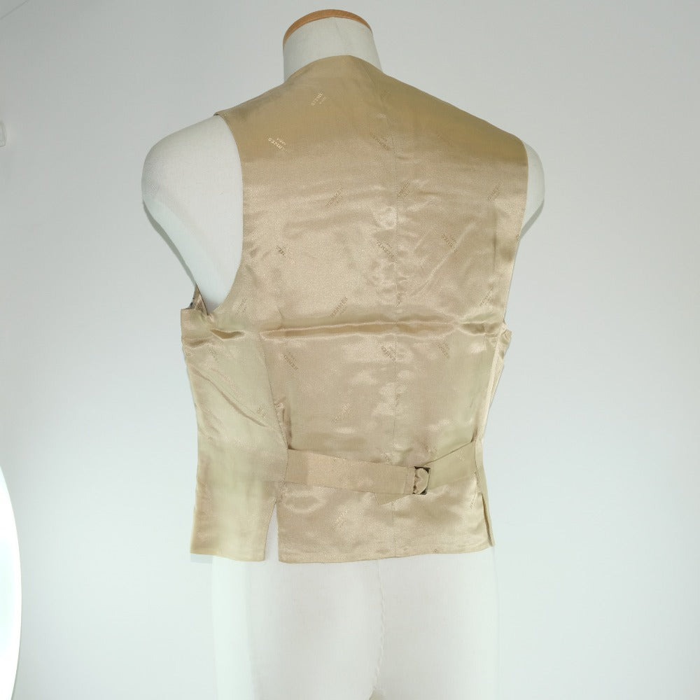 HERMES Vest Linen, Rayon beige stripe Gillet mens 48 Used Authentic