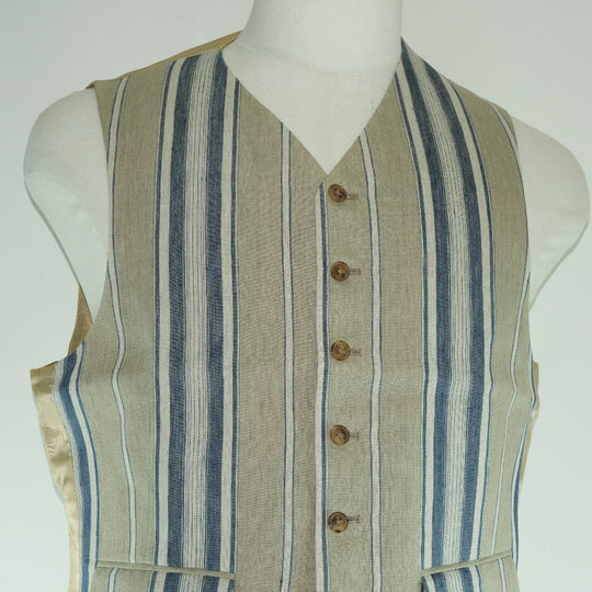 HERMES Vest Linen, Rayon beige stripe Gillet mens 48 Used Authentic