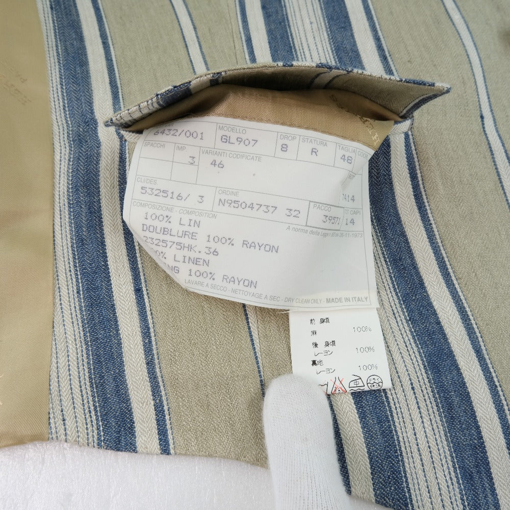 HERMES Vest Linen, Rayon beige stripe Gillet mens 48 Used Authentic