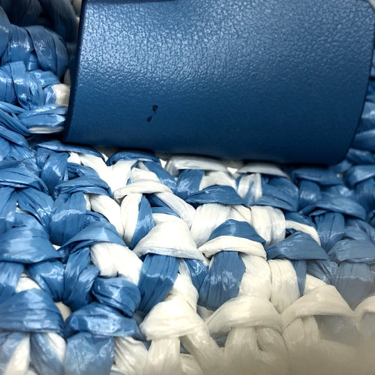 PRADA Tote Bag 1BG422 Raffia blue Small Crochet Women Used Authentic