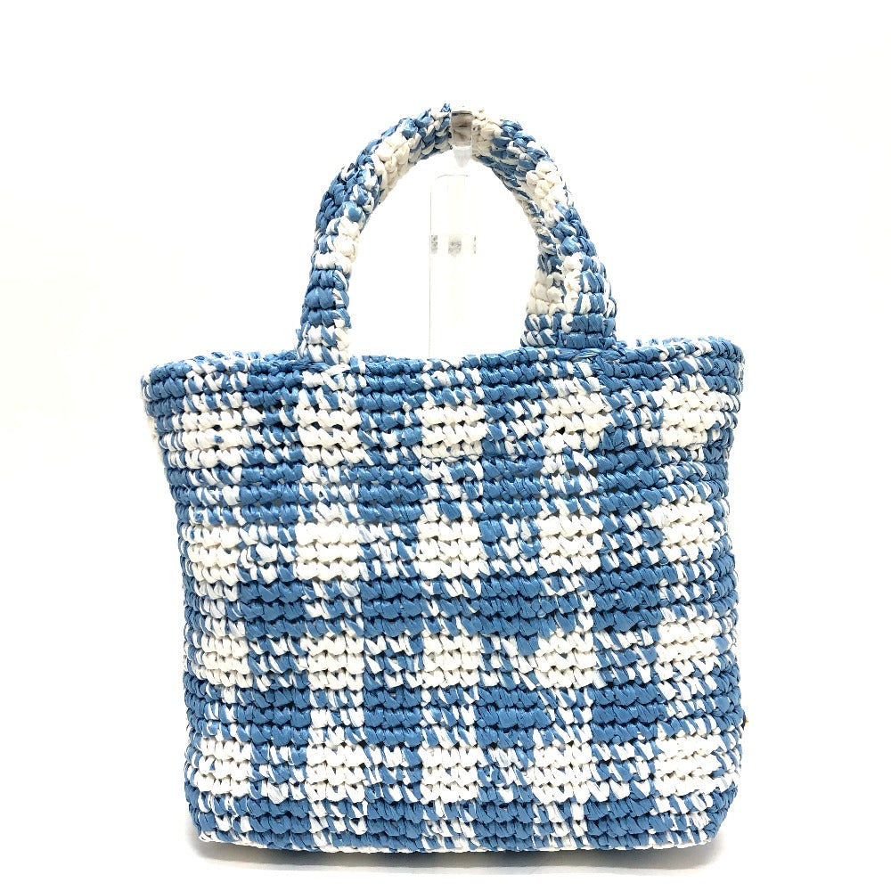 PRADA Tote Bag 1BG422 Raffia blue Small Crochet Women Used Authentic