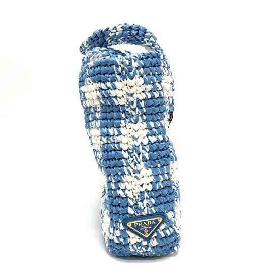 PRADA Tote Bag 1BG422 Raffia blue Small Crochet Women Used Authentic