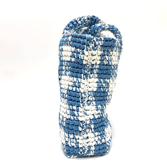 PRADA Tote Bag 1BG422 Raffia blue Small Crochet Women Used Authentic