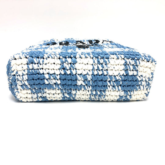 PRADA Tote Bag 1BG422 Raffia blue Small Crochet Women Used Authentic