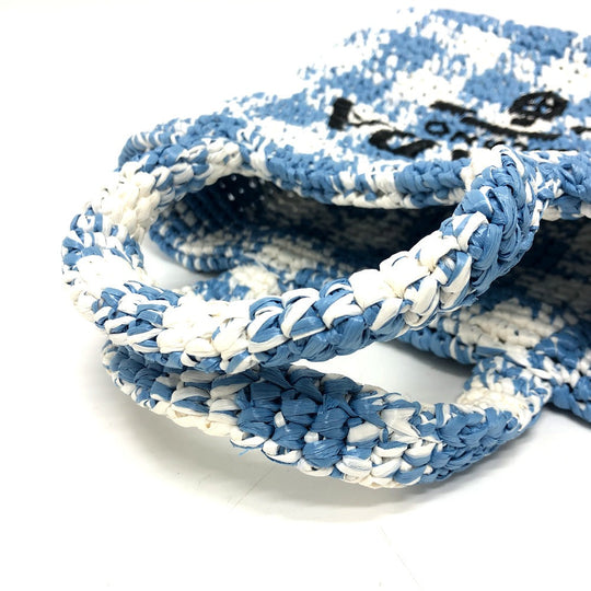 PRADA Tote Bag 1BG422 Raffia blue Small Crochet Women Used Authentic