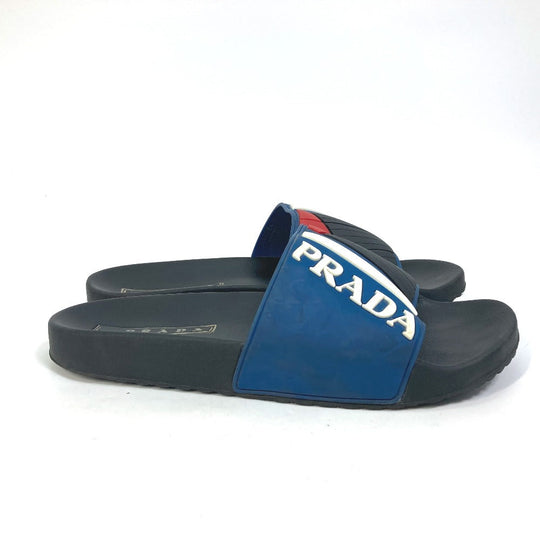 PRADA Sandals 4X3204 rubber black pool sandals flat sandals shoes logo mens 8 Used Authentic