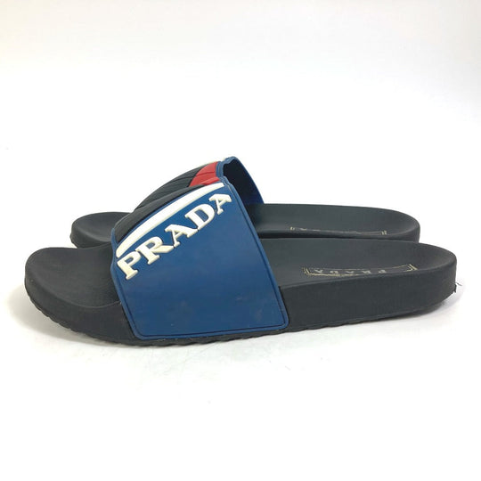 PRADA Sandals 4X3204 rubber black pool sandals flat sandals shoes logo mens 8 Used Authentic