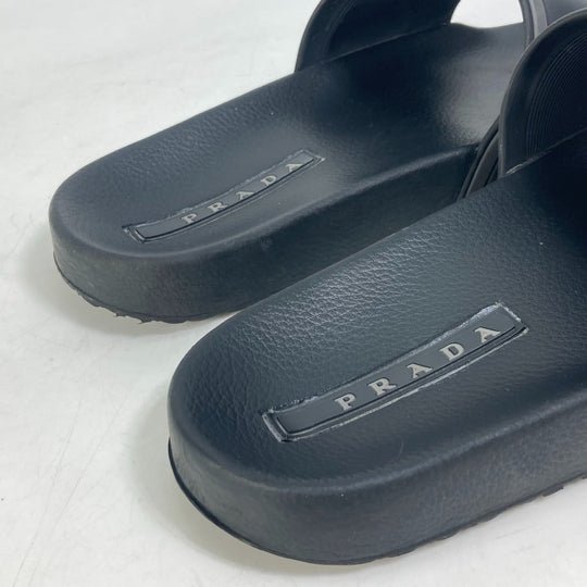 PRADA Sandals 4X3102 rubber black logo mens 7 Used Authentic