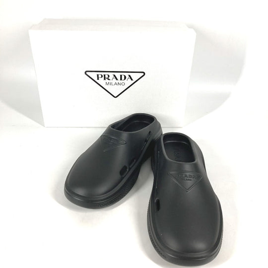 PRADA Sandals rubber black Beach sandal Triangle logo 36