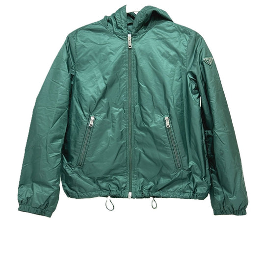 PRADA Jacket Nylon green Hoodie Long Sleeve Triangle plate with triangle logo Women 36 Used Authentic