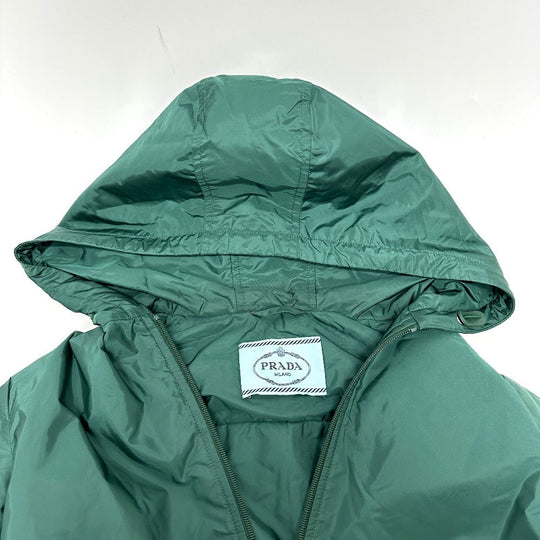 PRADA Jacket Nylon green Hoodie Long Sleeve Triangle plate with triangle logo Women 36 Used Authentic