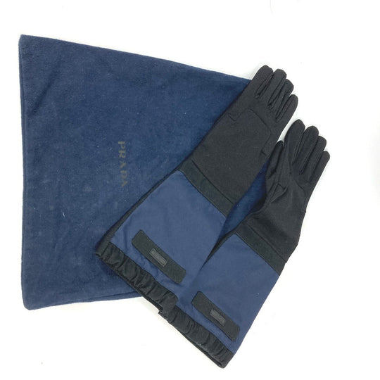 PRADA Glove Nylon, Rayon black logo long Women 7.5 Used Authentic