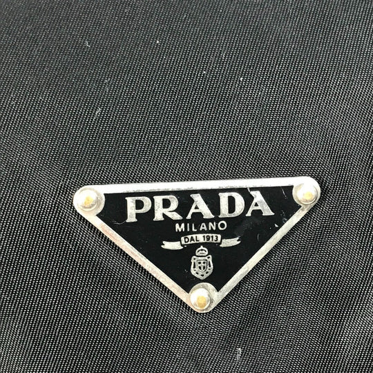 PRADA Handbag Patent leather, nylon, velour black By color logo drawstring bag triangle logo triangular logo plate Women Used Authentic