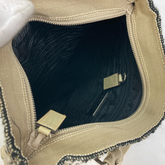 PRADA Handbag B11268 Tweed, Leather beige Triangle logo plate