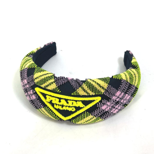 PRADA hair accessory Nylon yellow pile Triangle logo plate Women Used Authentic