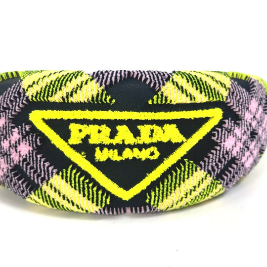 PRADA hair accessory Nylon yellow pile Triangle logo plate Women Used Authentic