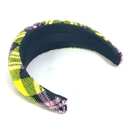 PRADA hair accessory Nylon yellow pile Triangle logo plate Women Used Authentic