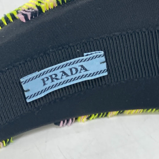 PRADA hair accessory Nylon yellow pile Triangle logo plate Women Used Authentic