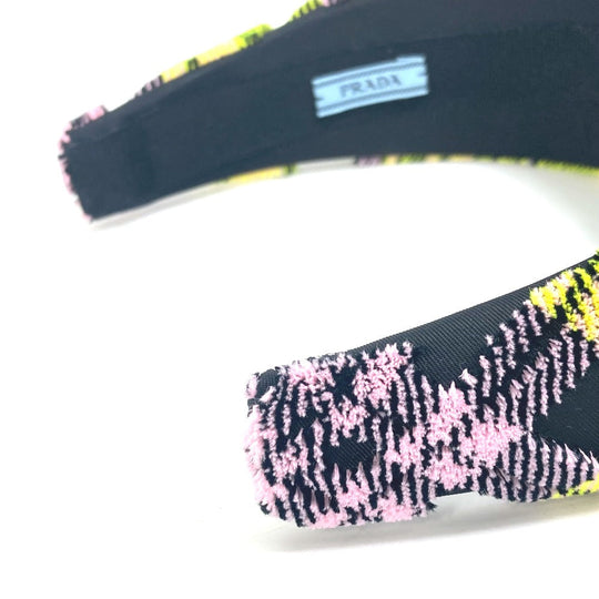 PRADA hair accessory Nylon yellow pile Triangle logo plate Women Used Authentic