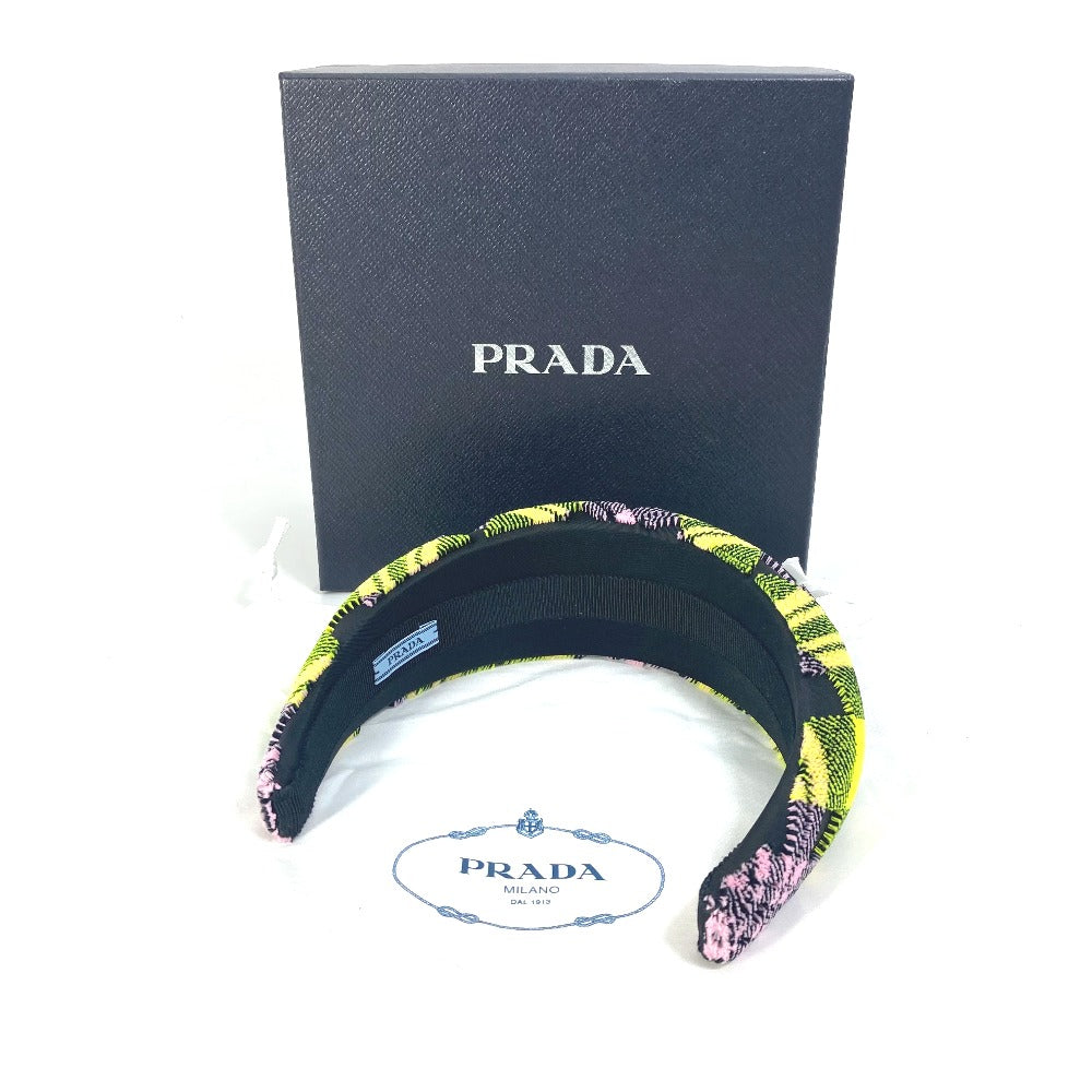 PRADA hair accessory Nylon yellow pile Triangle logo plate Women Used Authentic