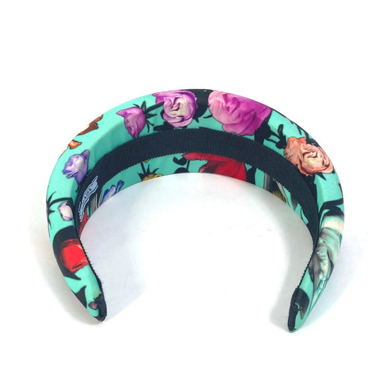PRADA hair accessory Nylon green Flower flower pattern Triangle logo plate Women Used Authentic