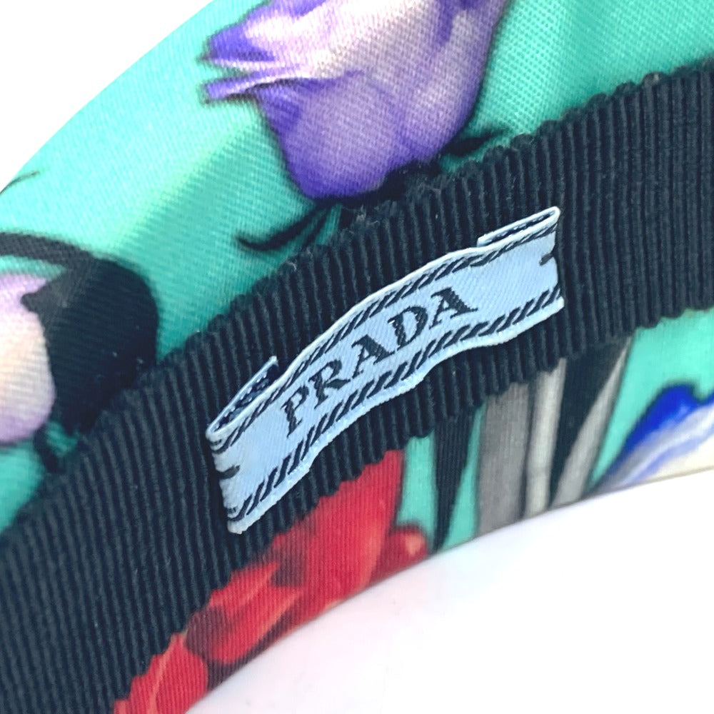 PRADA hair accessory Nylon green Flower flower pattern Triangle logo plate Women Used Authentic
